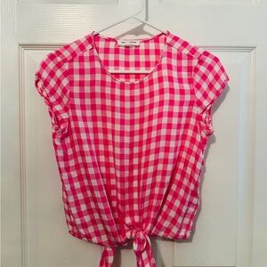 Pink and White Gingham Tie-Front Women's Top